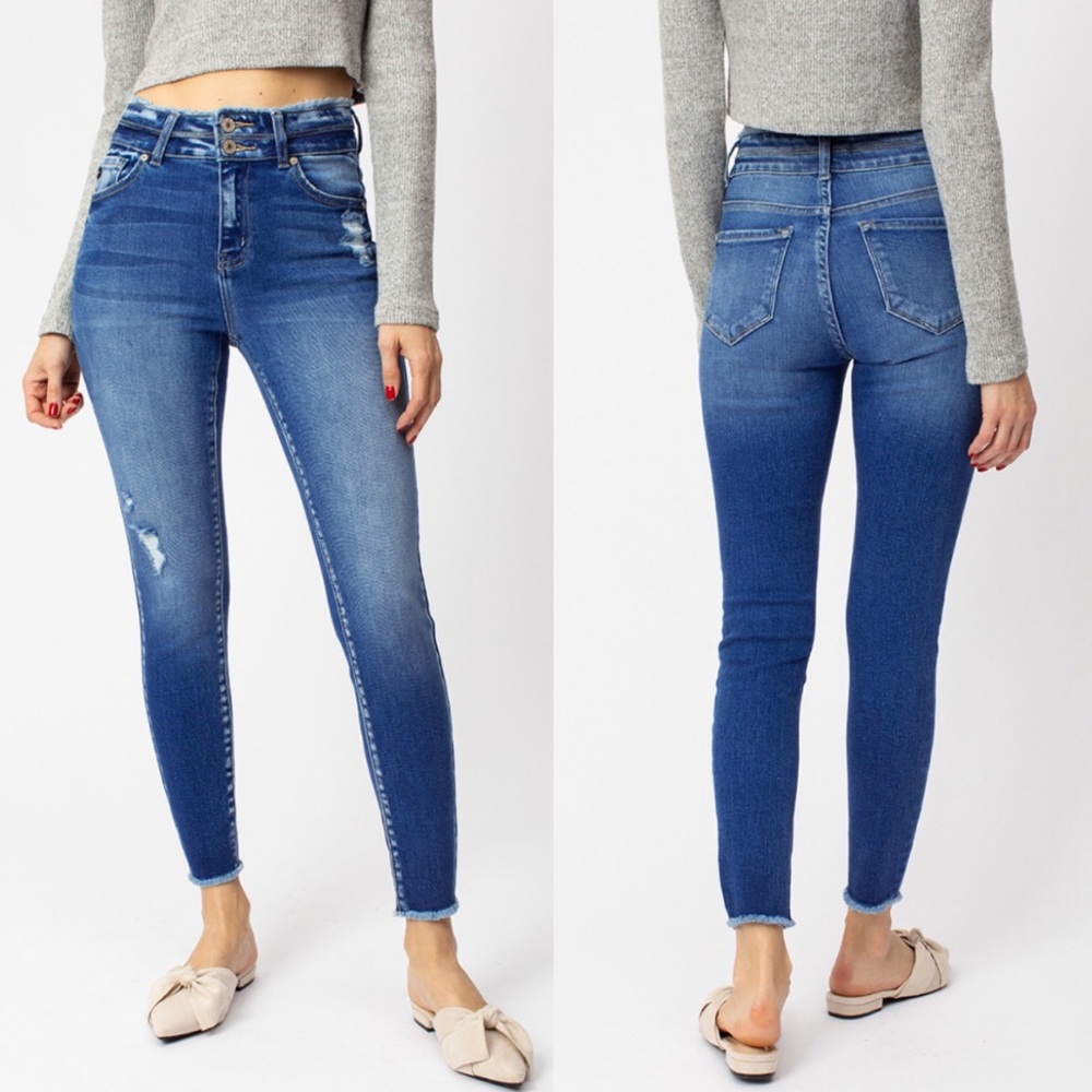 KANCAN High Rise Lightly Destressed Skinny Jeans - Picture 3 of 4